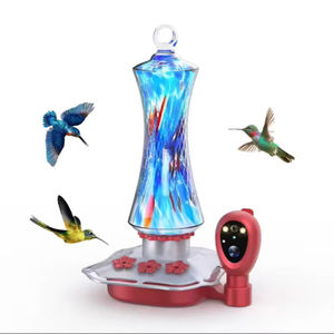 Mangeoire à colibris en verre avec 4 ports d'alimentation et barrière anti-fourmis intégrée, mangeoire à oiseaux sauvages bleue pour l'extérieur avec capuchon en plastique - Product Image 1