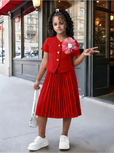 Elegante Completo per Ragazze 2026: Giacca a Maniche Corte e Gonna Lunga Plissettata, Abito per Feste di Compleanno, Abbigliamento per Bambine - Product Image 5