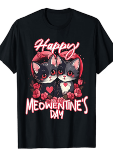 Maglietta di San Valentino per Amanti dei Gatti con Cuore e Gatto, Design Giocoso in Cotone per Uso Interno - Product Image 1