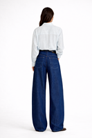 SHENGFU 2026 Celana Jeans Wanita Pinggang Tinggi Model Baggy Kaki Lebar Warna Biru Tua Denim Longgar Gaya Vintage Kasual Modis
