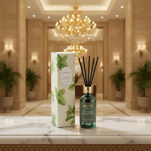 Aikun Premium 100ml Botanical Mint Box Wild Mint Eucalyptus IP16 Green Glass <b>Reed</b> <b>Diffuser</b> Gift Set <b>For</b> Hotel Lobby Distributor - Product Image 1