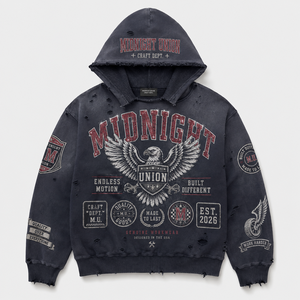Sudadera con capucha de algodón 450GSM personalizada, con pedrería, efecto desgastado por el sol, lavado a la piedra, corte holgado y extragrande, azul grisáceo, estilo streetwear para hombre - Product Image 1