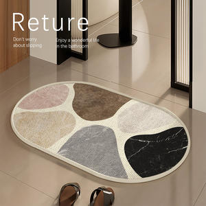 Alfombra de baño ovalada minimalista moderna, imitación de lino, patrón geométrico, antideslizante, para decoración del suelo del baño, inodoro y ducha - Product Image 5