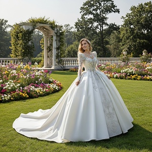 Robe de mariée Xs234 en cristal et perles, ornée de paillettes, avec volants détachables, dos lacé à découpe, style robe de bal Jancember - Product Image 1