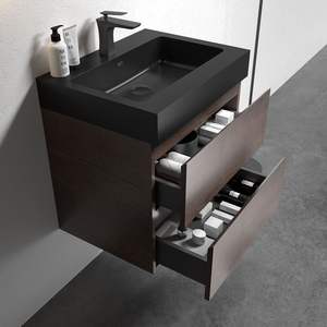 Lavabo de cuarzo de ingeniería integrada DB de color negro mate sin drenaje ni grifo para uso en la cocina - Product Image 4