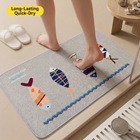 Tapis de salle de bain antidérapant à séchage rapide, doux et absorbant, avec imprimé poisson mignon, pour la maison, l'hôtel, la baignoire et la douche