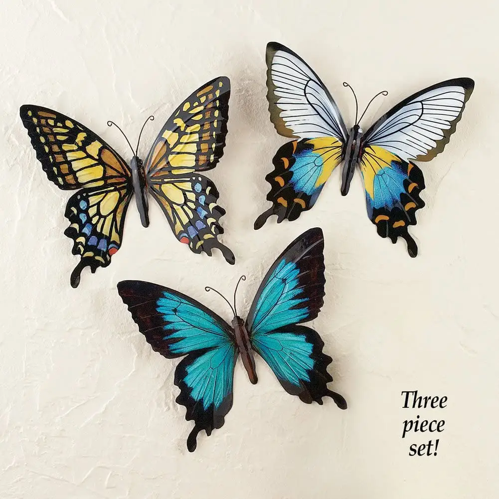 Set of 3 Nature Inspired Butterfly Metal Wall Art Sculpture Butterflies Home Decoration