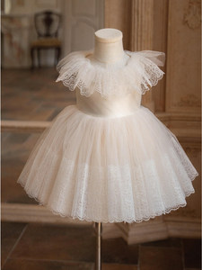 Abito in Pizzo e Tulle Stile Principessa con Maniche Volanti per Bambine, Ideale per Compleanni e Matrimoni, Primavera/Estate - Product Image 1
