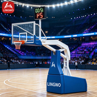 Système de panier de basket pliable manuel, support de panier de basket réglable avec chronomètre numérique 24 secondes pour terrains d'entraînement