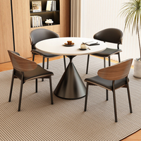 Table et chaises de salle à manger en marbre de style rustique ; Table de conférence ronde haut de gamme, esthétique luxueuse, pour usage domestique et commercial