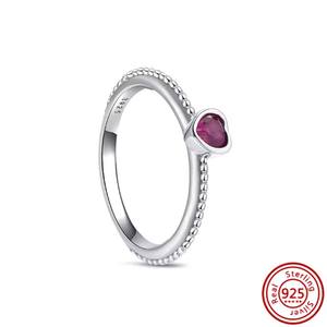 Anillos Pantaro de Plata de Ley S925 con Corazón Rojo y Circonita, Anillo de Eternidad para Mujer, Anillos de Compromiso y Boda, Joyería de Moda - Product Image 4