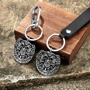 Porte-clés en métal Viking Double Aigle, alliage de zinc, style nordique, pendentif thématique, accessoire cadeau unisexe - Product Image 1