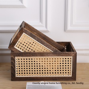 Japanese-Style Solid Wood Rattan Storage <strong>Basket</strong> Desktop Organizer CDs Stationery Books Snacks Medicinal Magnetic Cards Cosmetics - Product Image 3