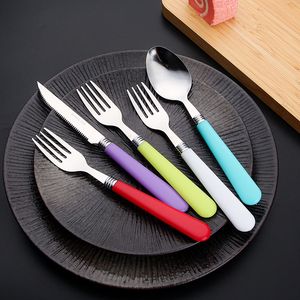 Cuillères à latte en acier inoxydable personnalisées en gros HBC0322, ensemble cuillère et fourchette en acier inoxydable avec manche en plastique - Product Image 3