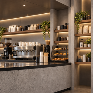 Custom Coffee Shop Counter Glass Display Showcase Cafe Bar Cabinets for Full Store Interior Design - Product Image 3