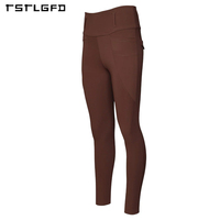 Leggings d'équitation écologiques et respirants pour femmes, avec logo personnalisé, culotte d'équitation durable à poche centrale, coupe ajustée, effet délavé