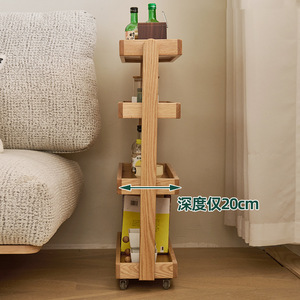 Ash Wood Movable Bookshelf Solid Wood 4 Tier <b>Narrow</b> <b>Storage</b> Shelf Portable Standing Type for Bedroom Organization - Product Image 4