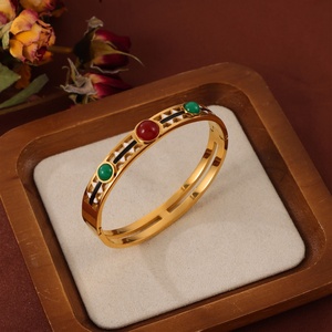 Wholesale Simple Gold Bracelet Designs Vintage Nature <b>Jade</b> <b>Bangle</b> with Gemstone High Quality Stainless Steel Jewelry - Product Image 4