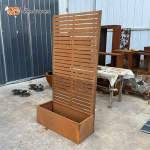 Wholesale Modern Eco-Friendly Corten Steel Garden Planter Box with Louvered Privacy Screen Patio Decor Metal <b>Flower</b> Pot <b>Trellis</b> - Product Image 6