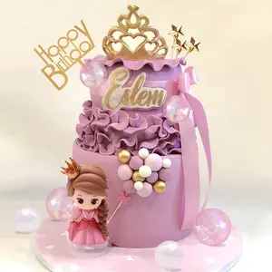 23pcs Princess Cake Topper Balloon Crown Cake Toppers with Balls Stars Cake Decorations for Girl Kids Happy Birthday Party