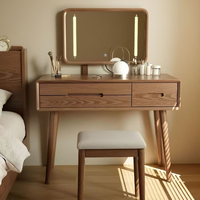 Petite coiffeuse murale étroite en bois massif avec miroir éclairé, gain de place, style rétro pour chambre à coucher