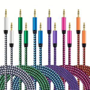 High Quality 3.5mm Braided <b>Audio</b> Wire Metal Head Male <b>to</b> Male Line AUX Cable 1M 3FT Nylon Cable - Product Image 1