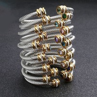 Neues Trendiges Edelstahl-Zirkon Büro/Karriere Feder Großer Kreis Offener Armreif Boho Armband-Set für Damen Schmuck
