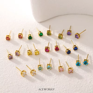 ต่างหูเพชรพลอยเพทายประจำเดือนเกิด |   เครื่องประดับสแตนเลสสตีลชุบทอง 18K PVD ประดับเพชร CZ รูปทรงกลมตามเดือนเกิด |   ป้องกันการแพ้, กันน้ำ - Product Image 3