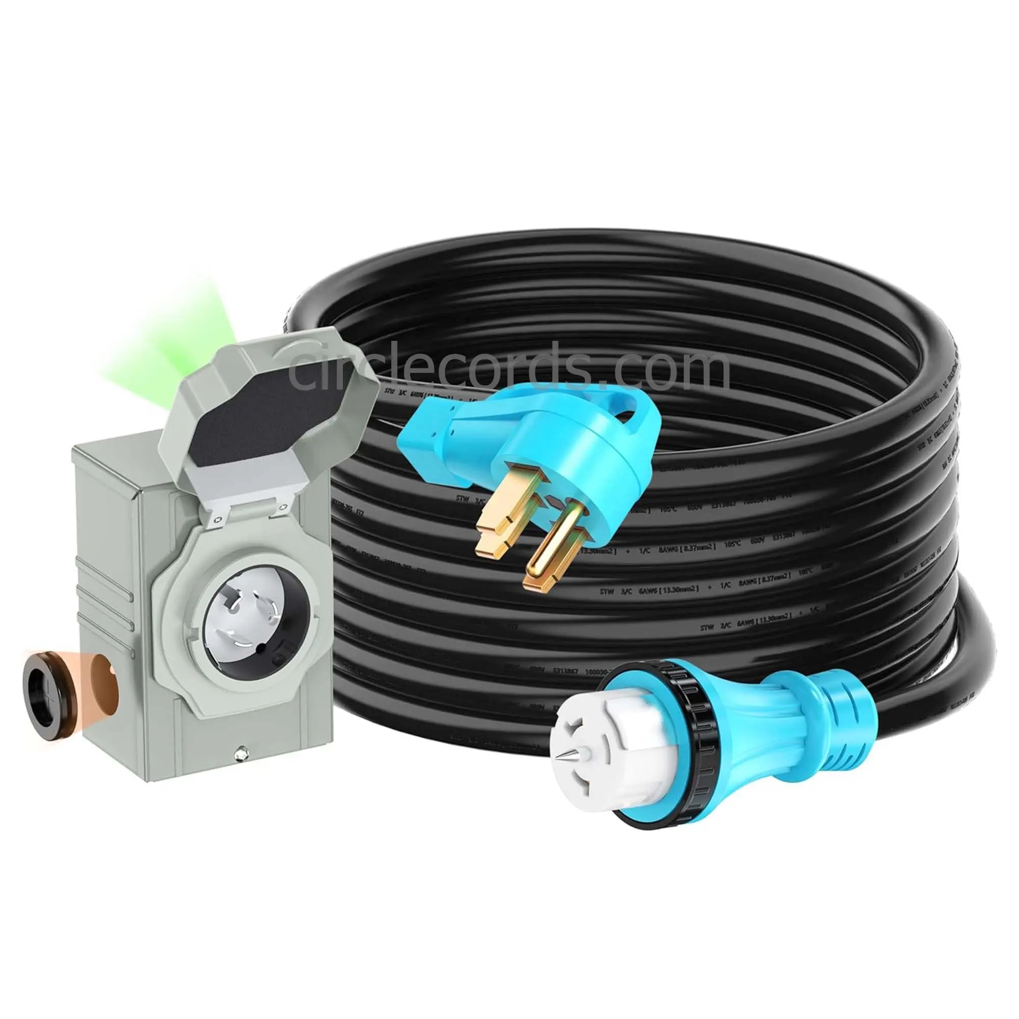 50 Amp 20 Feet Generator Cord and Power Inlet Box Combo Kit NEMA 14-50P Male to SS2-50R 125/250V Twist Locking with Inlet Box