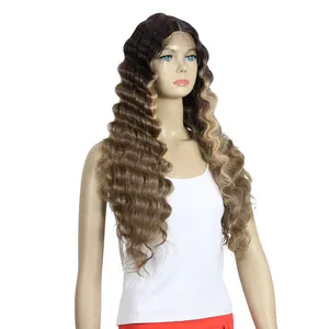 Cheap Long 28 Inch Wavy Wig For Black Women Synthetic Blonde Wig Heat Resistant Synthetic swiss Lace Front Wigs