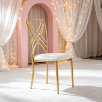 Chaise de salle à manger moderne en métal doré Luoweisen, dossier croisé géométrique, pour mariages, banquets, événements, hôtels et restaurants