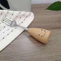 Couverts pour enfants avec manche en bois, style visage souriant, cuillère, fourchette, couteau, Cubiertos Ninos, pour l'école, le pique-nique, la table, les outils de repas