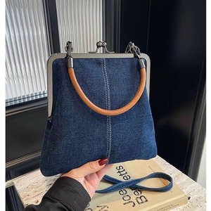 Bolso de mano vintage para mujer con cierre de beso, asa de anillo de madera, pequeño bolso de hombro cruzado, cartera retro con cierre para vaqueros para damas - Product Image 2
