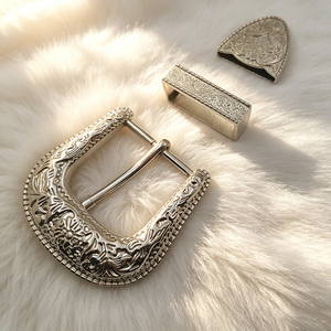 Hebilla de cinturón de vaquero de aleación de zinc plateada, juego de 3 piezas de 20 mm - Product Image 1