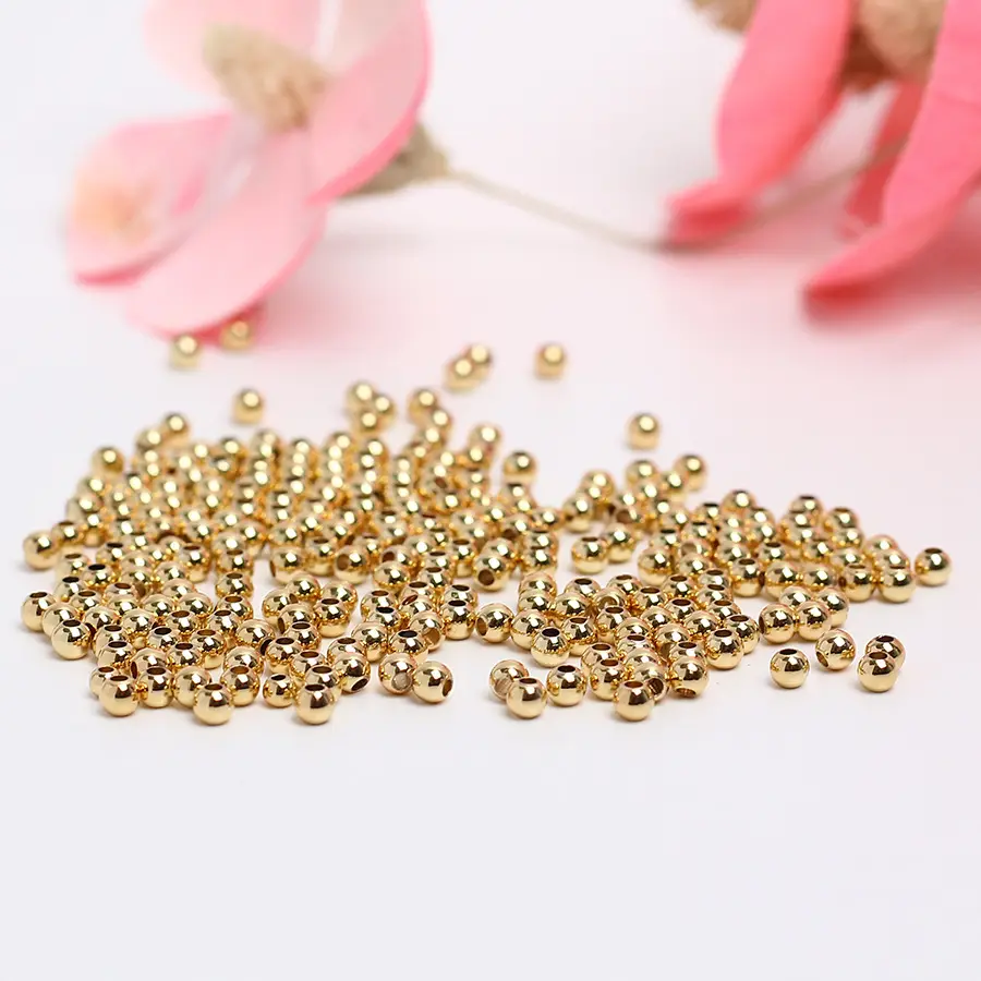 2-10mm 14k/18k Gold Color Small Hole Spacer Round Ball Beads for DIY Bracelet Necklace Jewelry Making Finding