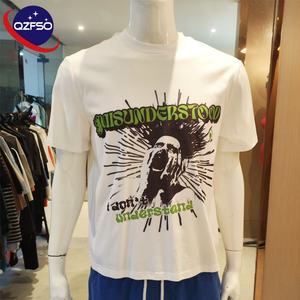 QZFSO T-shirts personnalisés 220G coton t-shirts poids lourd surdimensionné sérigraphié col rond t-shirts hommes graphique en détresse t-shirt - Product Image 1