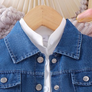 Vestido de Encaje Blanco de Manga Larga con Burbujas, Estilo Casual para Niñas, Primavera-Otoño, con Chaleco Vaquero Irregular, 2 Piezas, Ropa Infantil Nueva - Product Image 4