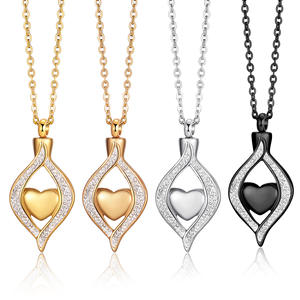 Collier en acier inoxydable en forme de cœur et de larme, bijou de crémation avec zircon - Product Image 3