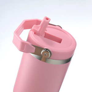 Vaso térmico de acero inoxidable rosa de 30 oz con asa y tapa para viaje - Product Image 4