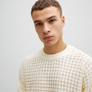 Maglione da <span class=keywords><strong>uomo</strong></span> lavorato a <span class=keywords><strong>maglia</strong></span> Waffle in cotone a manica lunga con <span class=keywords><strong>maglia</strong></span> girocollo termico - Product Image 4