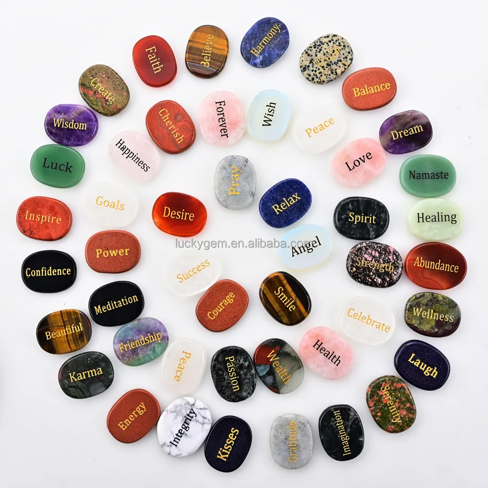 Bulk wholesale engraved Rose Quartz Gemstone Pocket Semi-Precious Stone Engraved Inspirational Word Stones