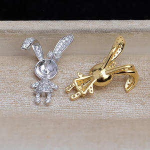 Pendentif Lapin en Argent S925 avec CZ, Pendentif Lapin Actif DIY avec Perle, Support d'Accessoire 5380, Matériau Or Rose, Numéro de Motif - Product Image 3