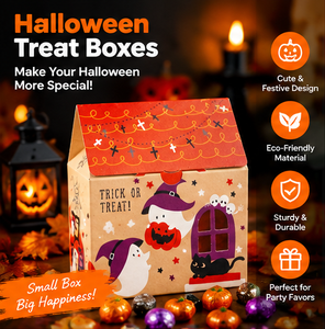 Caja de Regalo de Halloween para Dulces, Galletas y Pequeños Obsequios, Diseño con Ventana de Cartón Kraft, Fácil de Ensamblar - Product Image 2