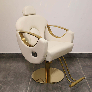 Silla de Barbería de Lujo de Alta Gama, Color Dorado, Suministro de Fábrica, Silla de Peluquería de Cuero PU Blanco para Salón de Belleza Profesional - Product Image 1