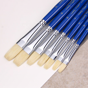 Ensemble de pinceaux plats professionnels en poils de sanglier pour <span class=keywords><strong>peinture</strong></span> à l'<span class=keywords><strong>huile</strong></span>, 7 pièces, manche en bois, virole, fabriqué en Chine - Product Image 3