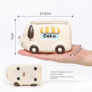 Quatre Styles Mignons Pots à Fleurs Personnalisables en Forme de Bus de Fête, d'Animaux de Dessin Animé Guérisseurs, avec Trous de Drainage et Bouchons en Caoutchouc - Product Image 4