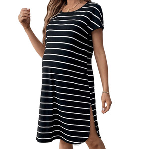 2025 estate abito <span class=keywords><strong>premaman</strong></span> stile europeo americano Casual elasticizzato con strisce sul collo comodo ampio fornitore di abiti da donna - Product Image 4