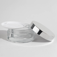 Pot cosmétique en verre transparent à double compartiment de 70 g avec couvercle en aluminium argenté pour crème pour les yeux et blush en crème