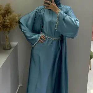 Luxurious dubai abaya open scattered beaded abaya muslim full dress with inner high quality customized abaya