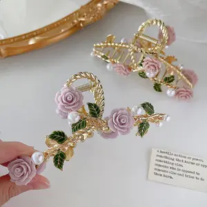 Grandi clip di artigli per capelli stampati con fiori di artiglio per capelli in metallo Design unico accessori per capelli per ragazze da donna